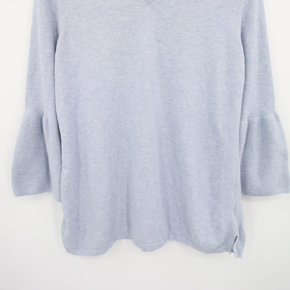 H by Halston Sweater Top Blue V Neck Bell Sleeve 3/4 Sleeve Blouse Casual Size M - Picture 3 of 11